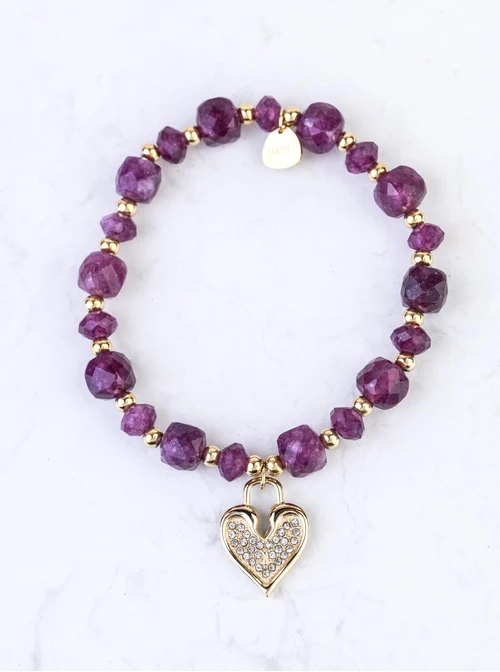 Bransoletka serduszko, Fosfosyderyt, stal pozłacana S108912Z00