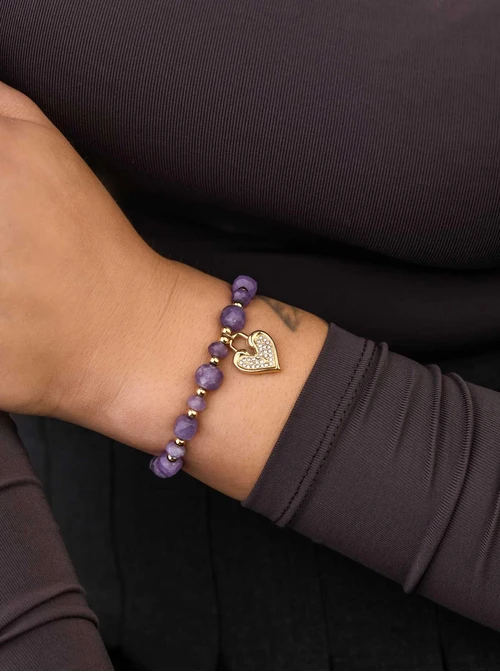 Bransoletka serduszko, Jadeit, stal pozłacana S108928Z00