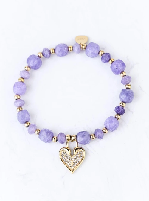 Bransoletka serduszko, Jadeit, stal pozłacana S108928Z00