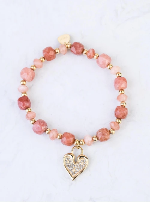 Bransoletka serduszko, Kamień Słońca, stal pozłacana S108922Z00