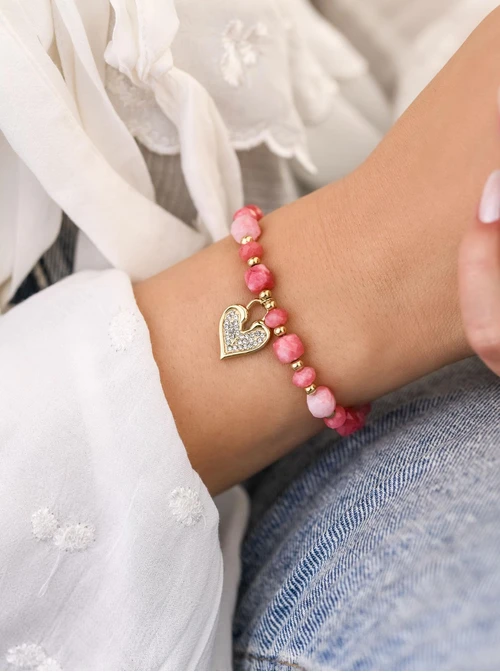 Bransoletka serduszko, Rodochrozyt, stal pozłacana S108914Z00