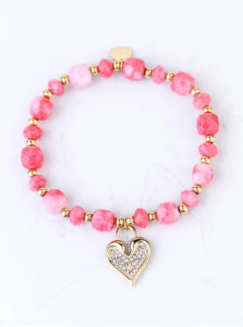 Bransoletka serduszko, Rodochrozyt, stal pozłacana S108914Z00