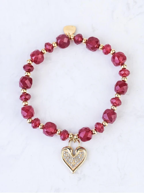Bransoletka serduszko, Rubin, stal pozłacana S108925Z00