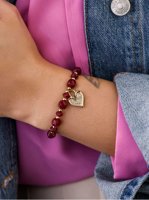 Bransoletka serduszko, Rubin, stal pozłacana S108925Z00