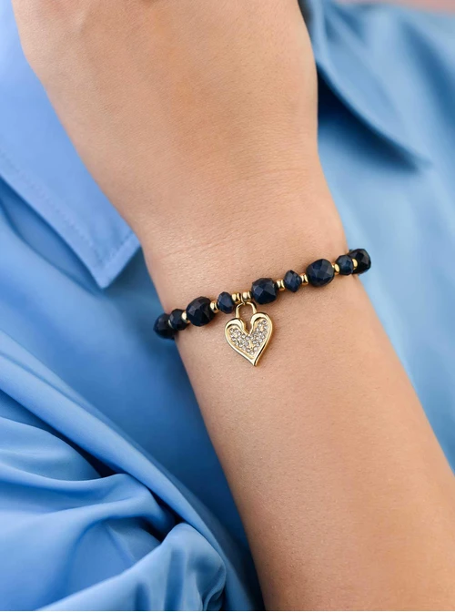 Bransoletka serduszko, Szafir, stal pozłacana S108913Z00