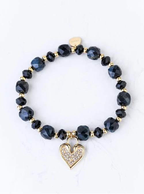 Bransoletka serduszko, Tygrysie Oko, stal pozłacana S108910Z00