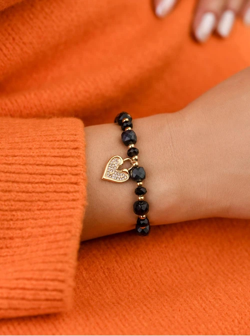 Bransoletka serduszko, Tygrysie Oko, stal pozłacana S108910Z00