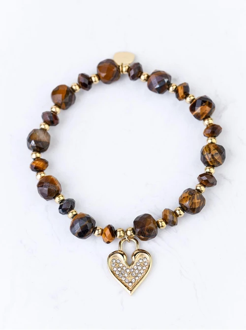 Bransoletka serduszko, Tygrysie Oko, stal pozłacana S108915Z00