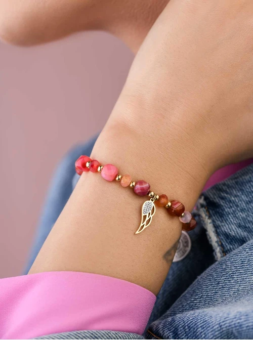 Bransoletka skrzydełko, Agat, stal pozłacana S108961Z00