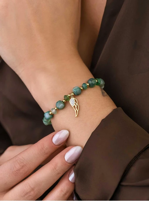 Bransoletka skrzydełko, Agat, stal pozłacana S108963Z00