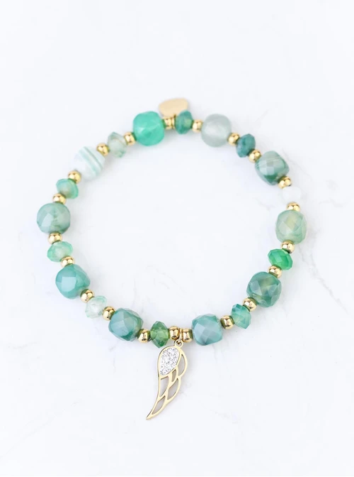 Bransoletka skrzydełko, Agat, stal pozłacana S108963Z00