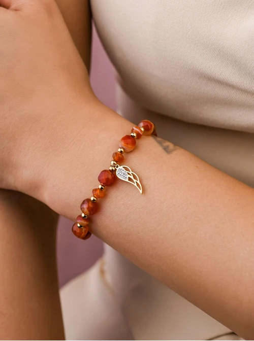 Bransoletka skrzydełko, Agat, stal pozłacana S108964Z00