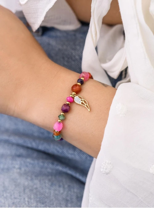 Bransoletka skrzydełko, Agat, stal pozłacana S108966Z00