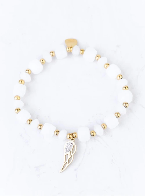 Bransoletka skrzydełko, Biały Jadeit, stal pozłacana S108962Z00