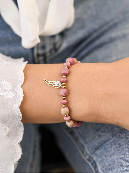 Bransoletka skrzydełko, Czerwony Piaskowiec, stal pozłacana S108959Z00