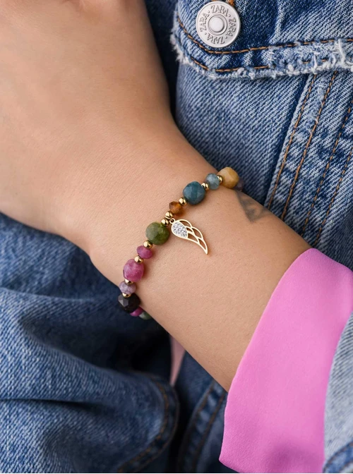 Bransoletka skrzydełko, Turmalin, stal pozłacana S108969Z00