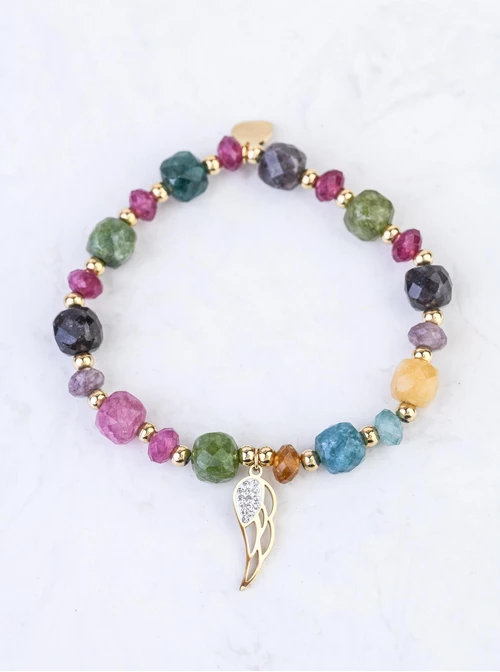 Bransoletka skrzydełko, Turmalin, stal pozłacana S108969Z00