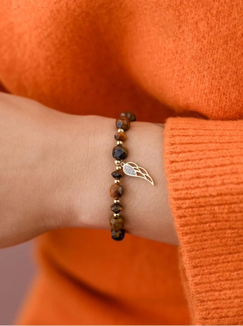 Bransoletka skrzydełko, Tygrysie Oko, stal pozłacana S108958Z00