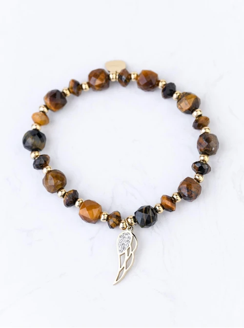 Bransoletka skrzydełko, Tygrysie Oko, stal pozłacana S108958Z00