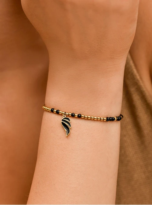 Bransoletka skrzydełko, kryształki, stal pozłacana S109386Z01