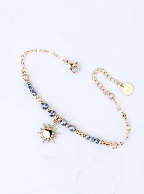 Bransoletka słoneczko, Hematyt, stal pozłacana S108841Z00