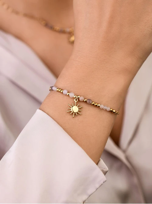 Bransoletka słoneczko, Kunzyt, stal pozłacana S108838Z00