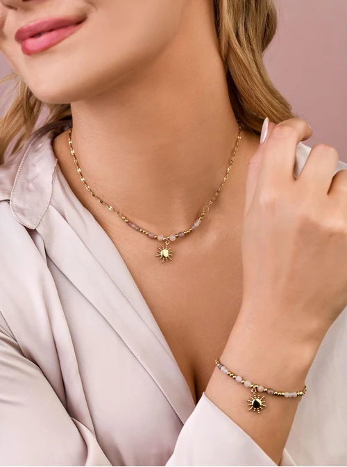 Bransoletka słoneczko, Kunzyt, stal pozłacana S108838Z00