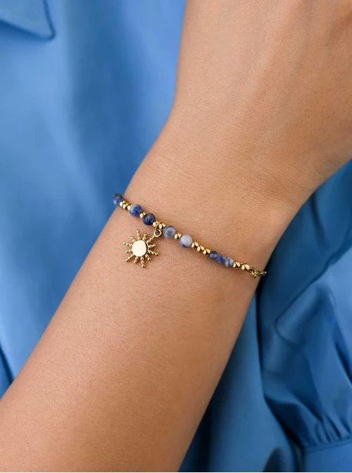 Bransoletka słoneczko, Sodalit, stal pozłacana S108837Z00