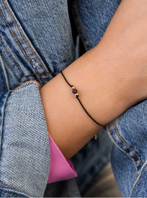 Bransoletka szczęścia, Ametyst, Bliźnięta, stal pozłacana  S109052Z01