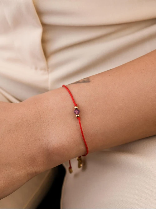 Bransoletka szczęścia, Ametyst, Bliźnięta, stal pozłacana S109052Z03