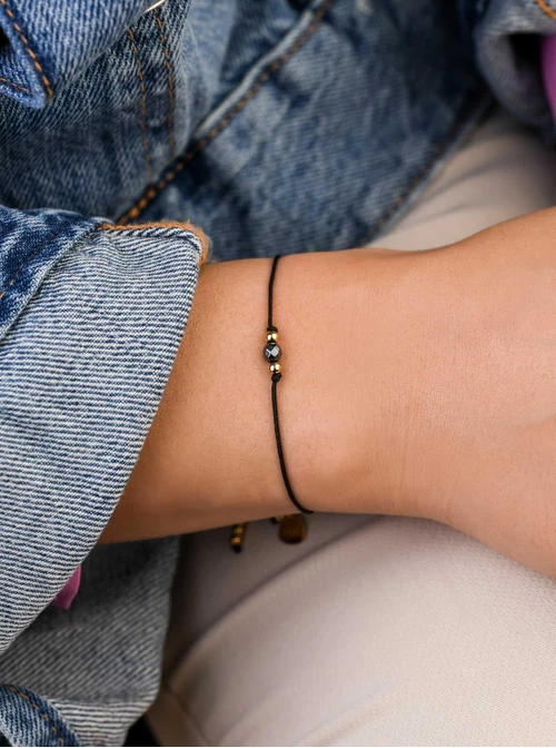 Bransoletka szczęścia, Hematyt, Strzelec, stal pozłacana S109058Z01