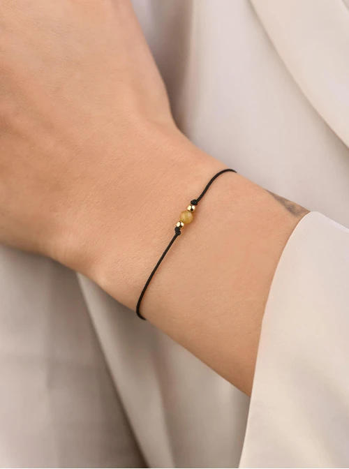 Bransoletka szczęścia, Jadeit Żółty, Skorpion, stal pozłacana S109057Z01