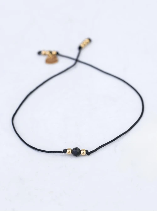 Bransoletka szczęścia, Obsydian, Koziorożec, stal pozłacana S109059Z01