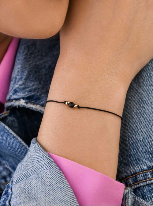 Bransoletka szczęścia, Obsydian, Koziorożec, stal pozłacana S109059Z01