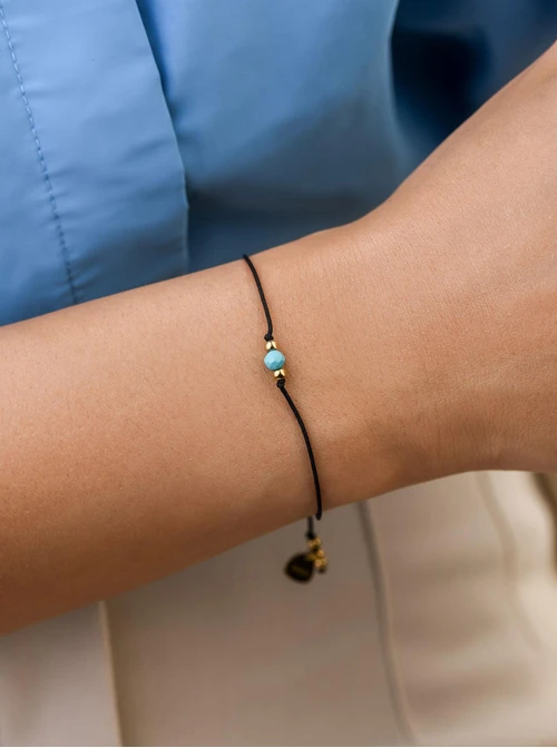 Bransoletka szczęścia, Turkus, Ryby, stal pozłacana S109061Z01