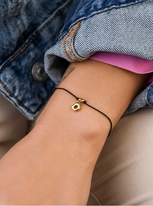 Bransoletka szczęścia, literka D, stal pozłacana S109074Z01