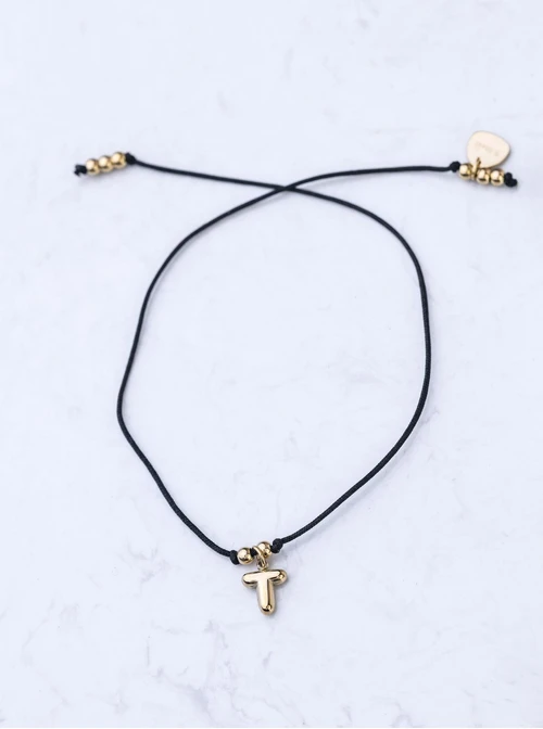 Bransoletka szczęścia, literka T, stal pozłacana S109082Z01