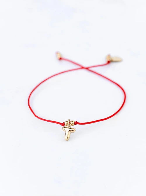 Bransoletka szczęścia, literka T, stal pozłacana S109082Z03