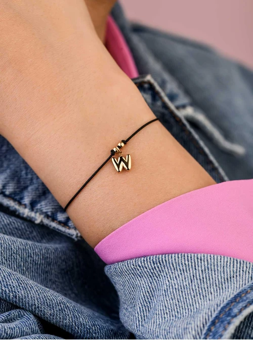 Bransoletka szczęścia, literka W, stal pozłacana S109068Z01