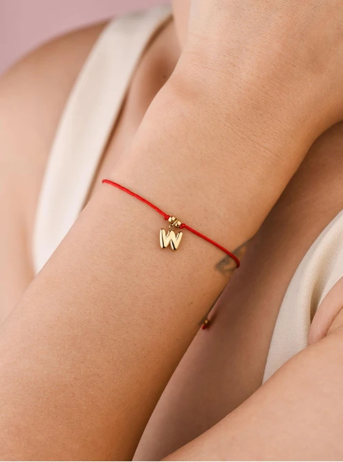 Bransoletka szczęścia, literka W, stal pozłacana S109068Z03