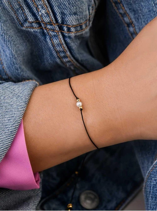 Bransoletka szczęścia, perełka, stal pozłacana S109083Z01