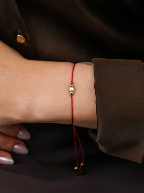 Bransoletka szczęścia, perełka, stal pozłacana S109083Z03