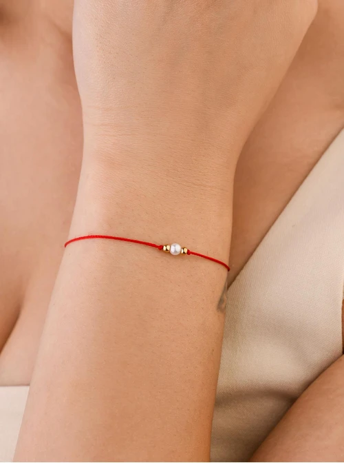 Bransoletka szczęścia, perełka, stal pozłacana S109083Z03