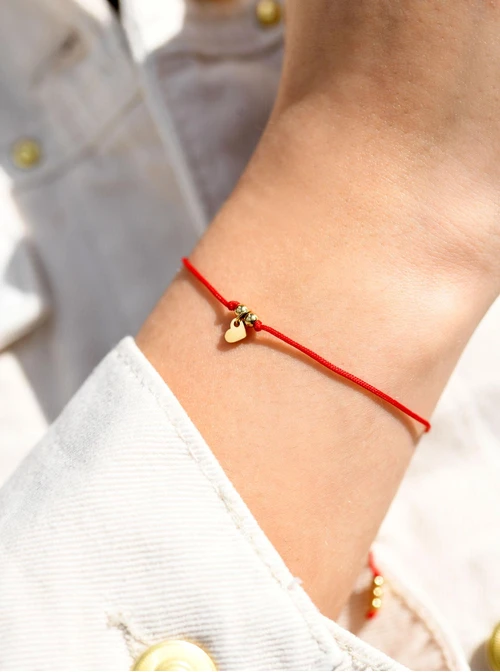 Bransoletka szczęścia, serduszko, stal pozłacana S109066Z03