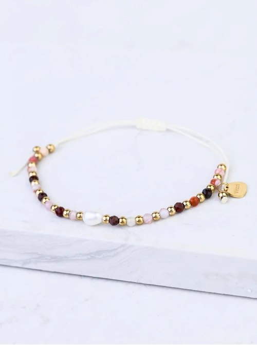 Bransoletka z perełką, Agat, stal pozłacana S108516Z00