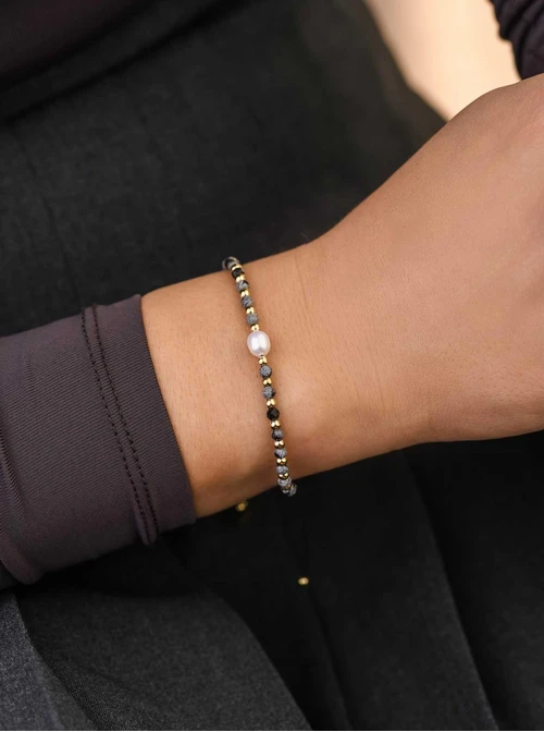 Bransoletka z perełką, Alabaster, stal pozłacana S108511Z00