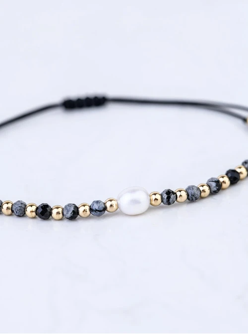 Bransoletka z perełką, Alabaster, stal pozłacana S108511Z00