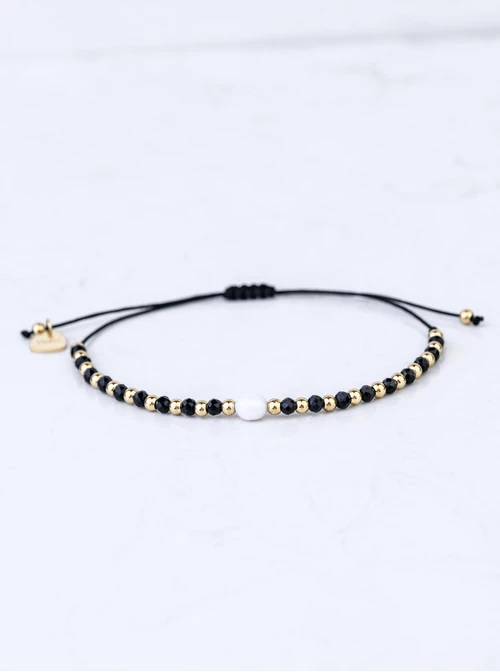 Bransoletka z perełką, Onyks, stal pozłacana S108510Z00