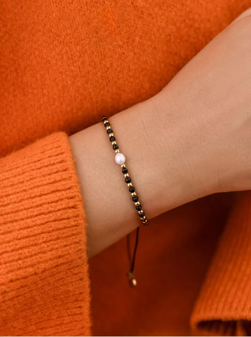 Bransoletka z perełką, Onyks, stal pozłacana S108510Z00