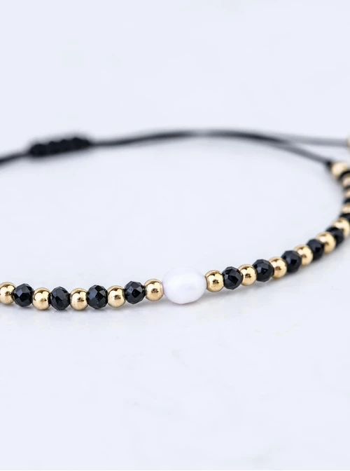 Bransoletka z perełką, Onyks, stal pozłacana S108510Z00